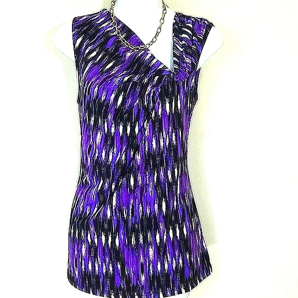 Top Tunic Tank purple print asymmetric collar size M